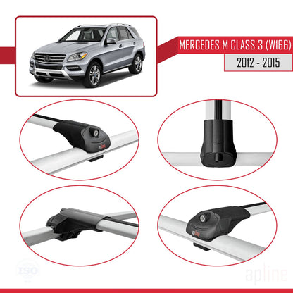 Compatible avec Mercedes Classe M 3 (W166) Pre-Facelift 2012-2015 ACE-1 Barres de Toit Railing Porte-Bagages de Voiture Gris Aluminium 2 Barres