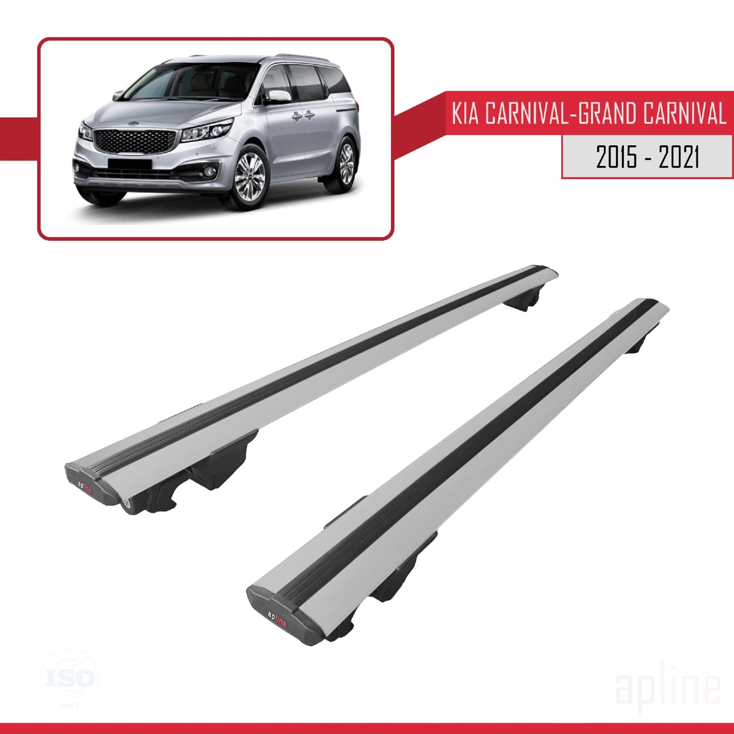 Compatible avec Kia Carnival 3 (YP) 2015-2021 HOOK Model Barres de Toit Railing Porte-Bagages de Voiture Gris Aluminium 2 Barres