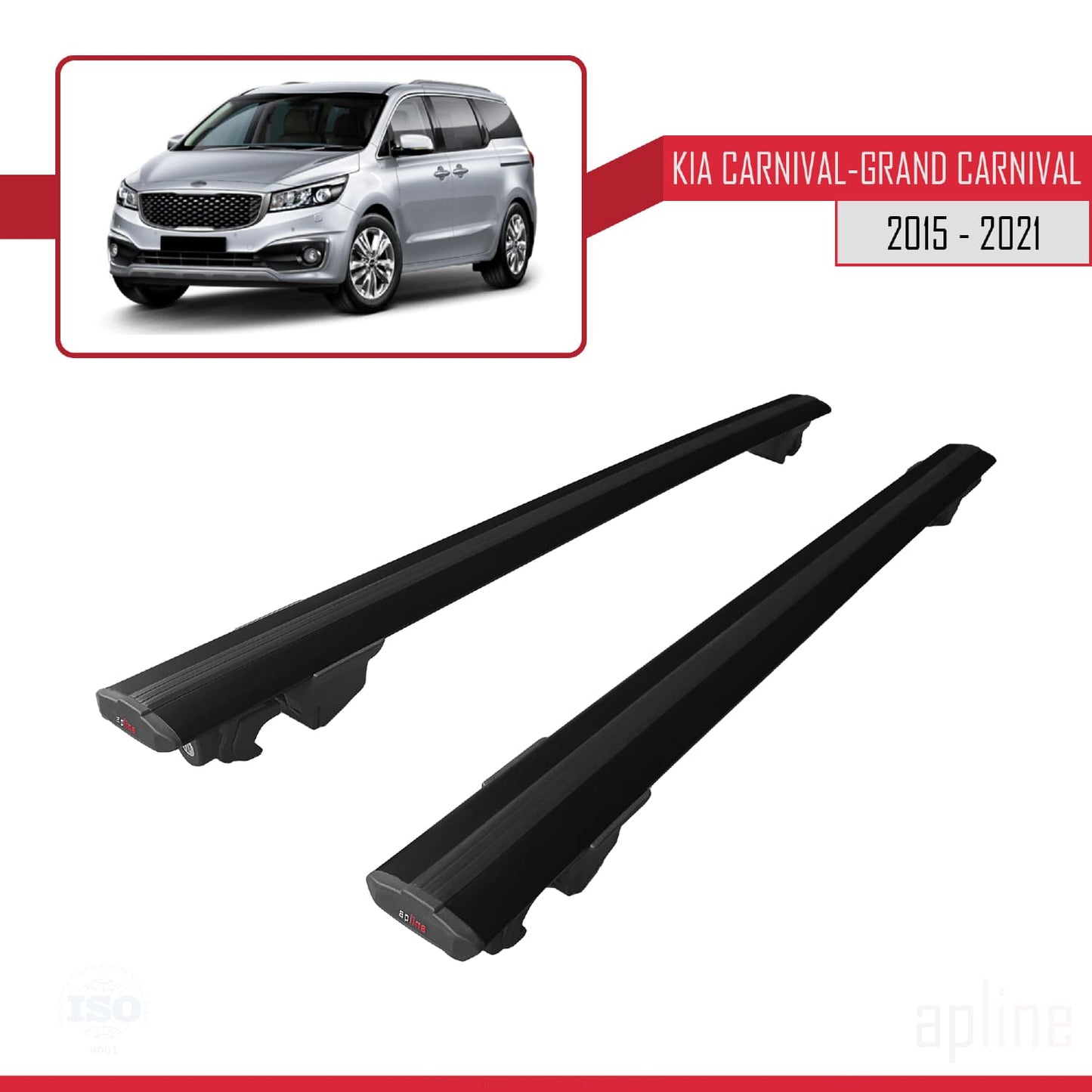 Compatible avec Kia Carnival 3 (YP) 2015-2021 HOOK Model Barres de Toit Railing Porte-Bagages de Voiture Noir Aluminium 2 Barres