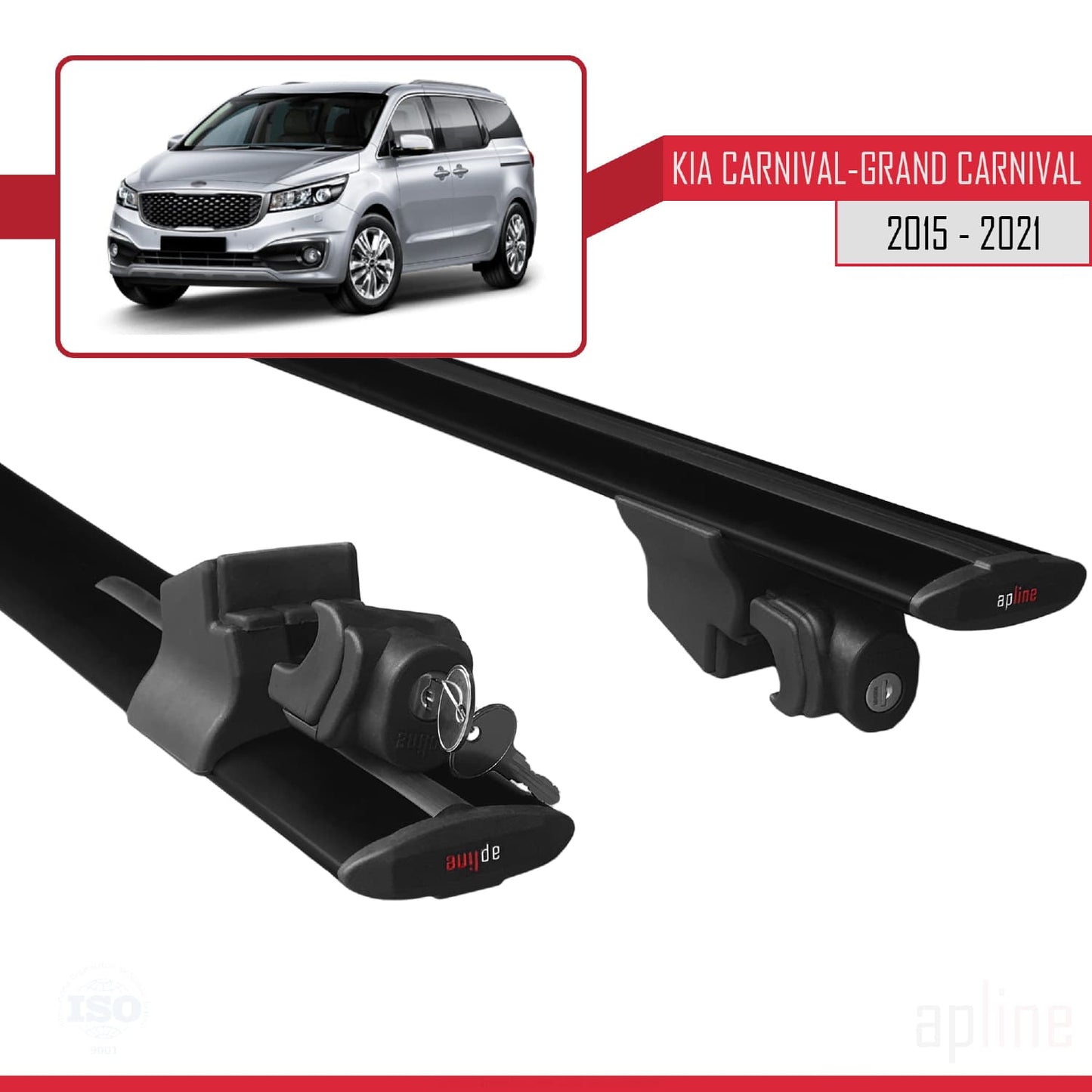 Compatible avec Kia Carnival 3 (YP) 2015-2021 HOOK Model Barres de Toit Railing Porte-Bagages de Voiture Noir Aluminium 2 Barres