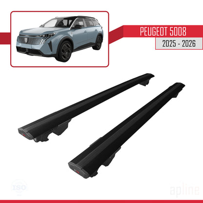 Compatible avec Peugeot 5008 2025-2026 HOOK Model Barres de Toit Railing Porte-Bagages de Voiture Noir Aluminium 2 Barres