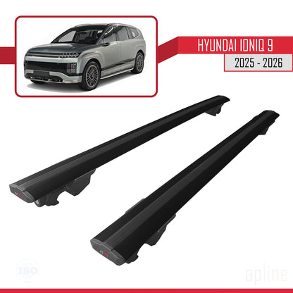 Compatible avec Hyundai Ioniq 9 2025-2026 HOOK Model Barres de Toit Railing Porte-Bagages de Voiture Noir Aluminium 2 Barres