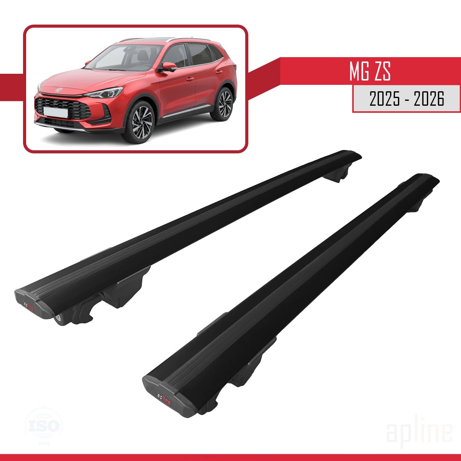 Compatible avec MG ZS 2025-2026 HOOK Model Barres de Toit Railing Porte-Bagages de Voiture Noir Aluminium 2 Barres