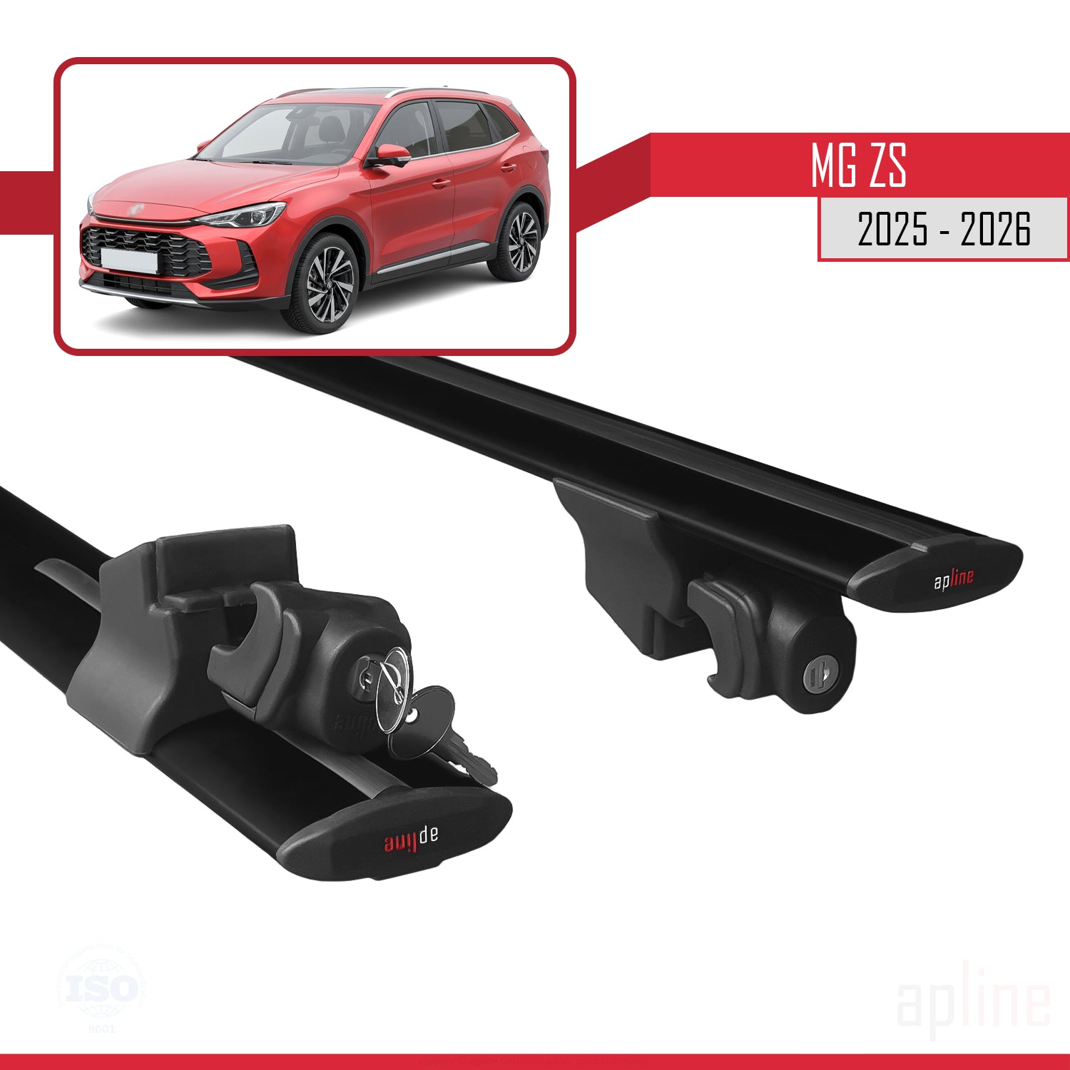 Compatible avec MG ZS 2025-2026 HOOK Model Barres de Toit Railing Porte-Bagages de Voiture Noir Aluminium 2 Barres