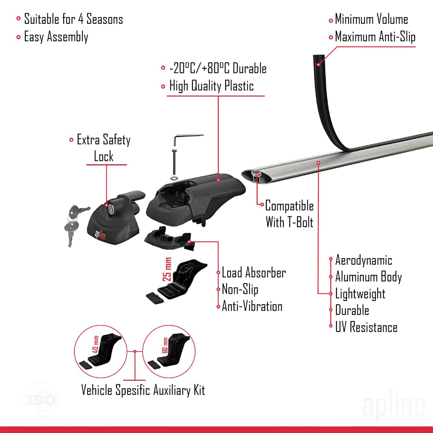 Compatible avec A4 (B7) Avant 2005-2007 ACE-1 Barres de Toit Railing Porte-Bagages de Voiture Gris Aluminium 3 Barres