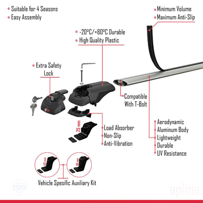 Compatible avec Kia Ceed (ED) Break Post-Facelift 2009-2012 ACE-1 Barres de Toit Railing Porte-Bagages de Voiture Gris Aluminium 3 Barres