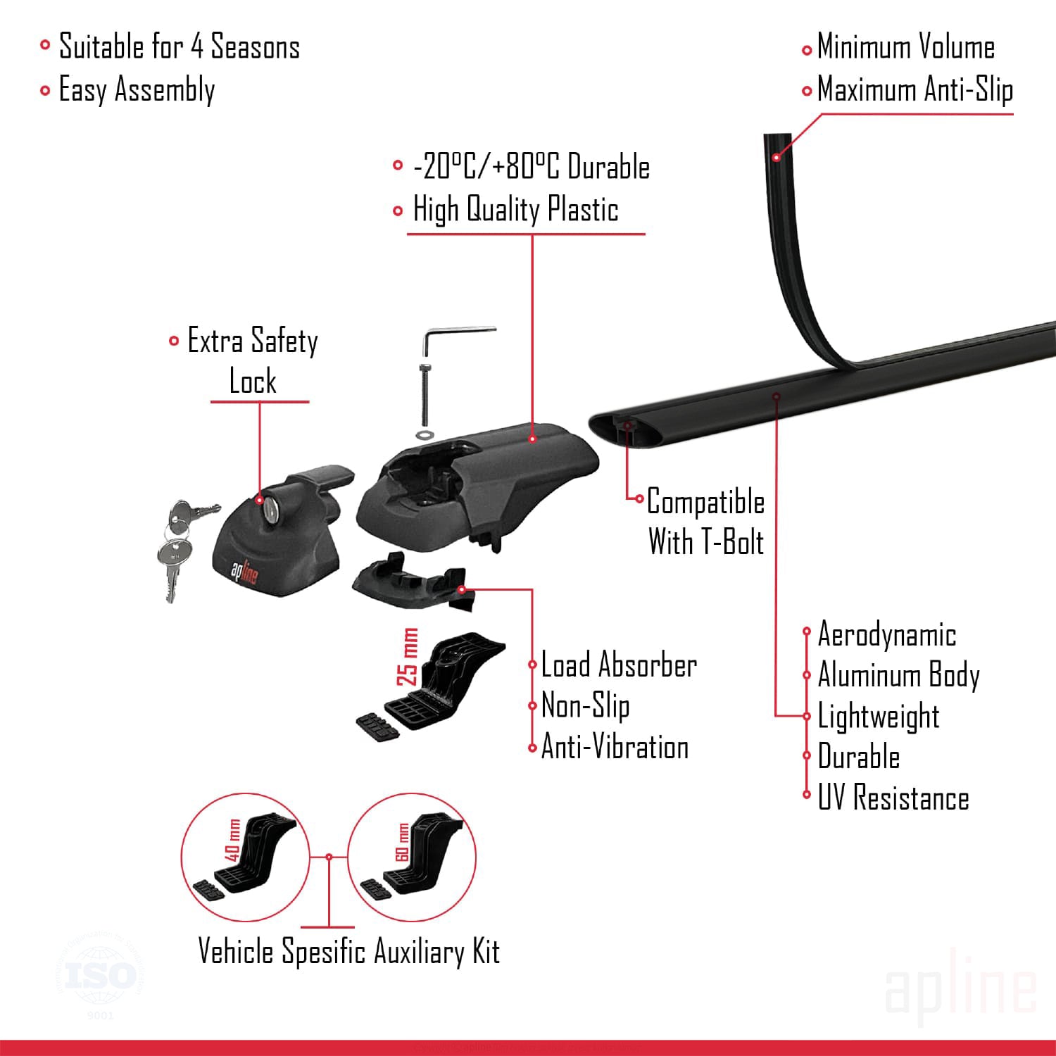 Compatible avec Toyota Land Cruiser 1998-2007 ACE-1 Barres de Toit Railing Porte-Bagages de Voiture Noir Aluminium 2 Barres