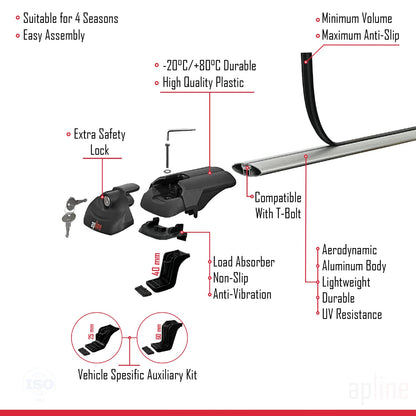 Compatible avec Kia Mohave (HM) 2008-2019 ACE-1 Barres de Toit Railing Porte-Bagages de Voiture Gris Aluminium 2 Barres