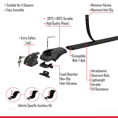 Compatible avec Skoda Yeti 2009-2017 ACE-1 Barres de Toit Railing Porte-Bagages de Voiture Noir Aluminium 2 Barres