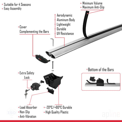 Compatible avec BMW Série 5 (E61) Touring 2004-2010 HOOK Model Barres de Toit Railing Porte-Bagages de Voiture Gris Aluminium 2 Barres
