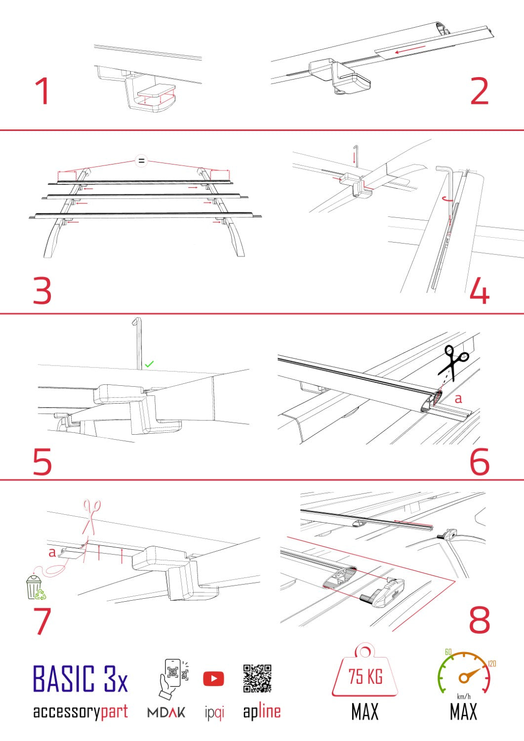 Compatible avec Mitsubishi Pajero (V80) 2007-2022 BASIC Model Barres de Toit Railing Porte-Bagages de Voiture Noir Aluminium 3 Barres