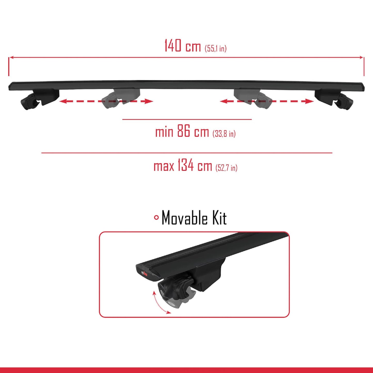 Compatible avec Volkswagen Atlas Cross Sport 2023-2025 HOOK Model Barres de Toit Railing Porte-Bagages de Voiture Noir Aluminium 2 Barres