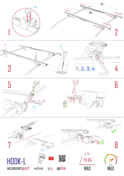 Compatible avec Hyundai i20 II Active 2015-2019 HOOK Model Barres de Toit Railing Porte-Bagages de Voiture Gris Aluminium 2 Barres