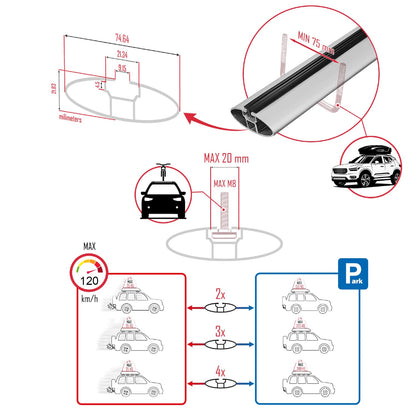 Compatible avec Renault Clio 3 Estate 2005-2012 FLY Model Barres de Toit Railing Porte-Bagages de Voiture Gris Aluminium 2 Barres